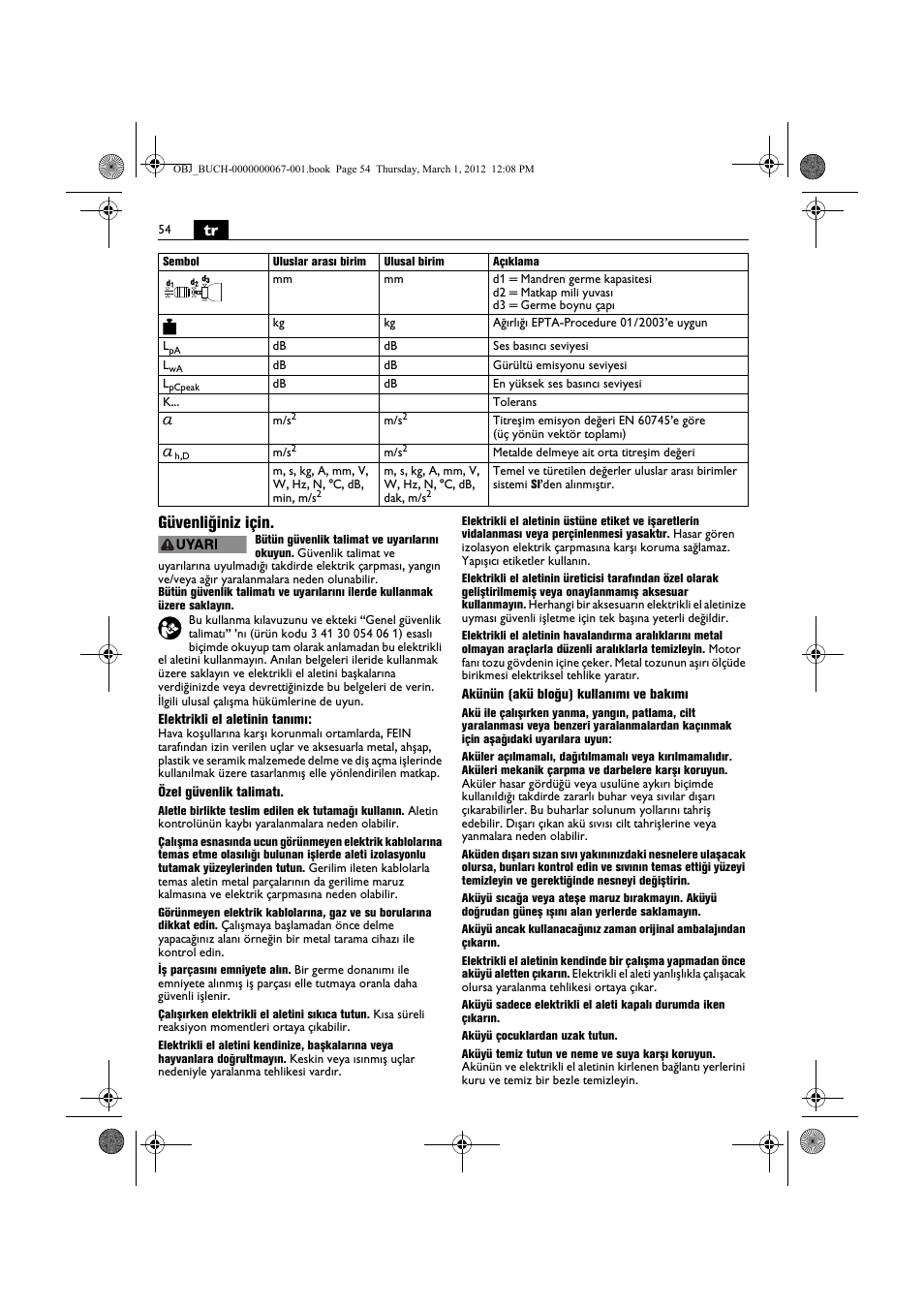 Tr güvenliğiniz için | Fein ABOP 13-2 User Manual | Page 54 / 131