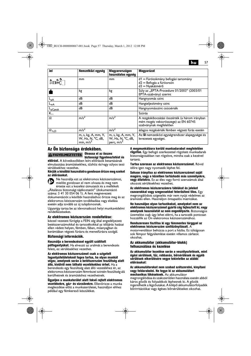 Hu az ön biztonsága érdekében | Fein ABOP 13-2 User Manual | Page 57 / 131