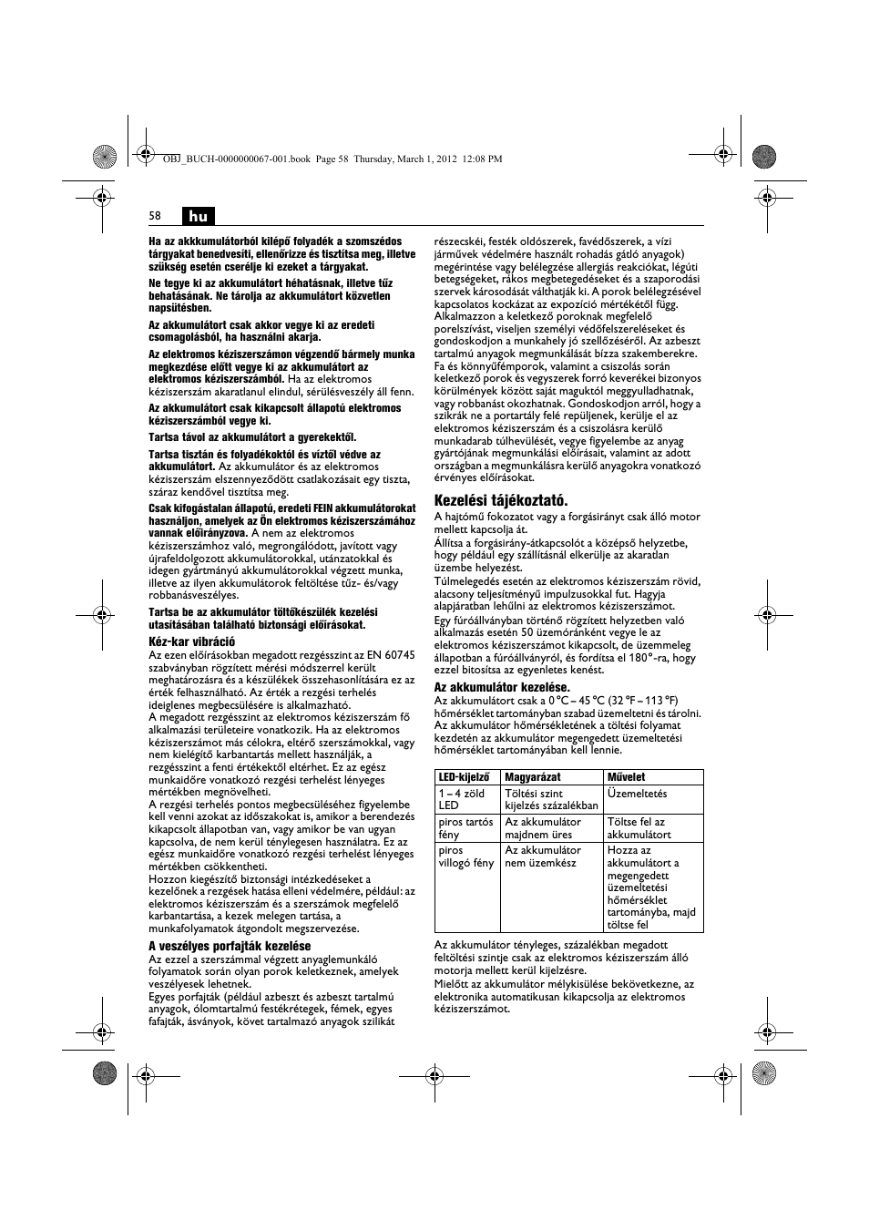 Kezelési tájékoztató | Fein ABOP 13-2 User Manual | Page 58 / 131