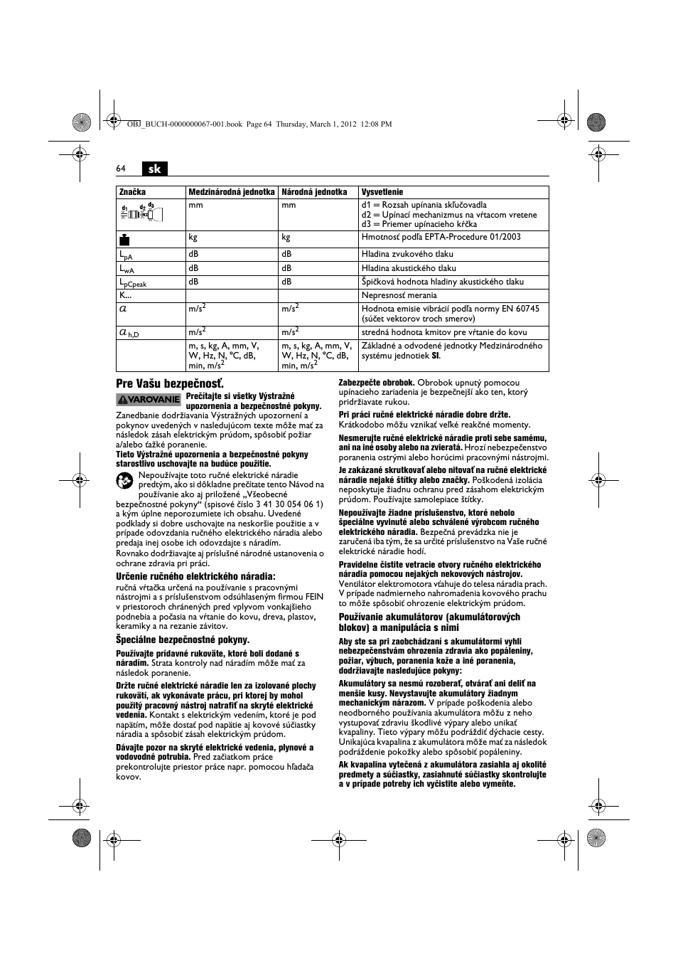 Sk pre vašu bezpečnosť | Fein ABOP 13-2 User Manual | Page 64 / 131