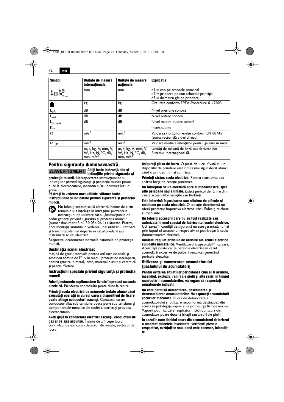 Ro pentru siguranţa dumneavoastră | Fein ABOP 13-2 User Manual | Page 72 / 131