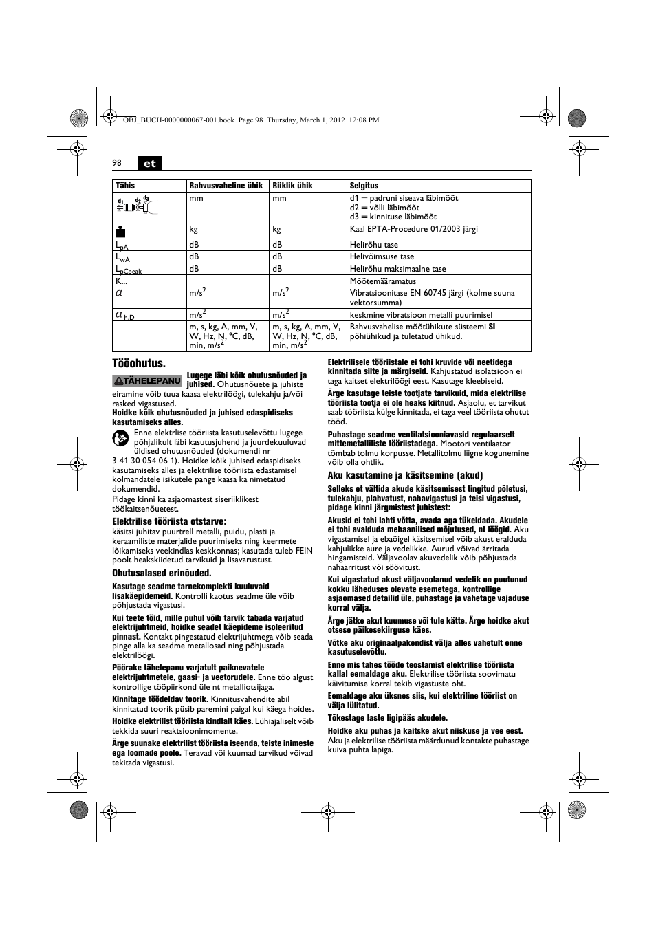 Et tööohutus | Fein ABOP 13-2 User Manual | Page 98 / 131