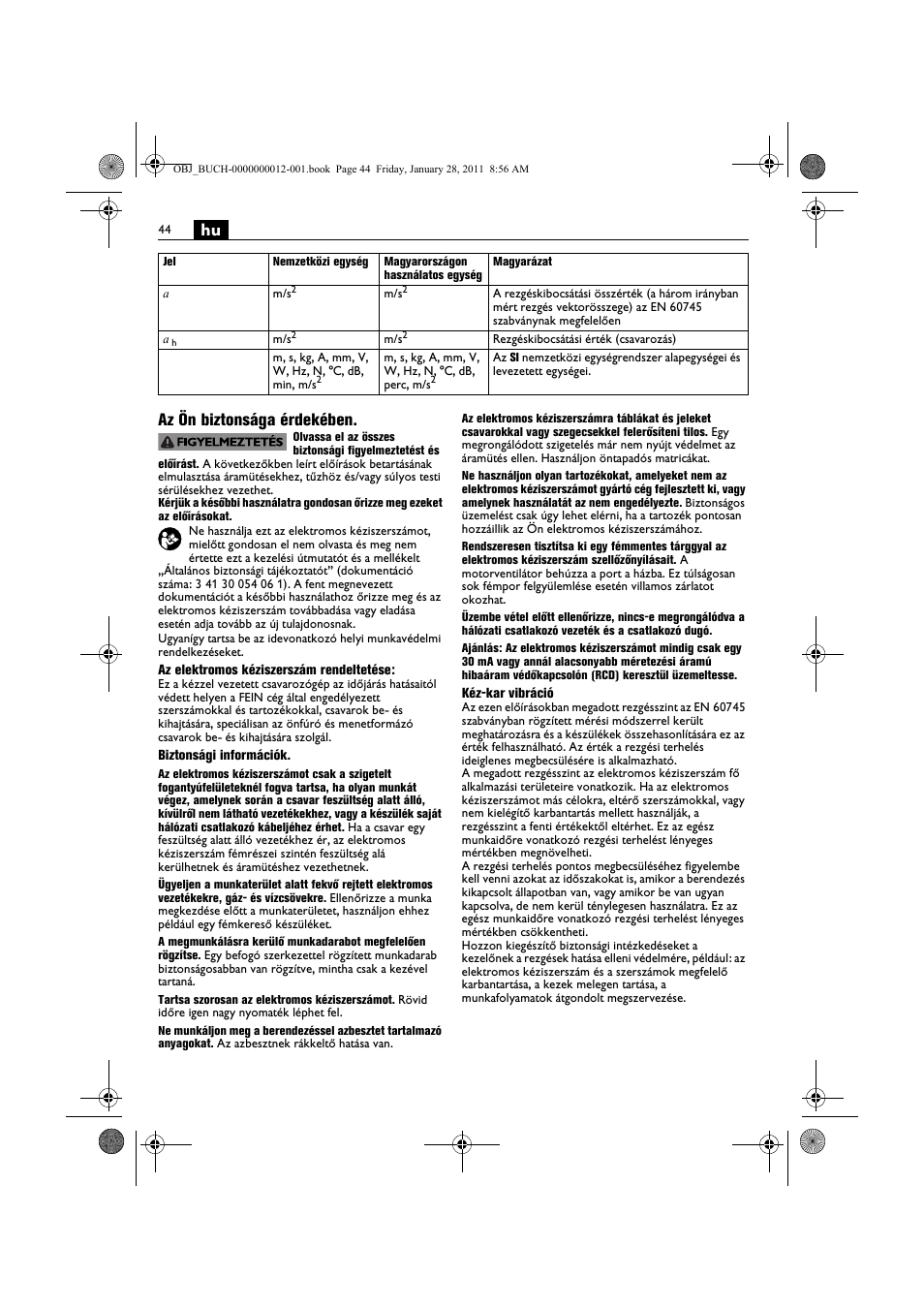 Hu az ön biztonsága érdekében | Fein SCS_6.3-19 User Manual | Page 44 / 95