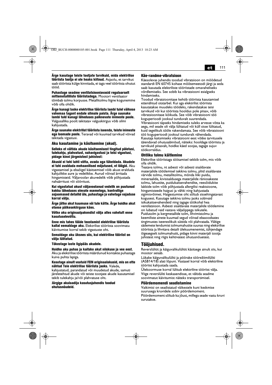 Tööjuhised | Fein ABS_18C User Manual | Page 111 / 149