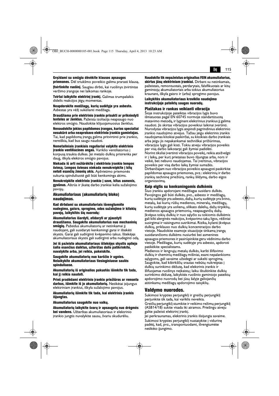 Valdymo nuorodos | Fein ABS_18C User Manual | Page 115 / 149