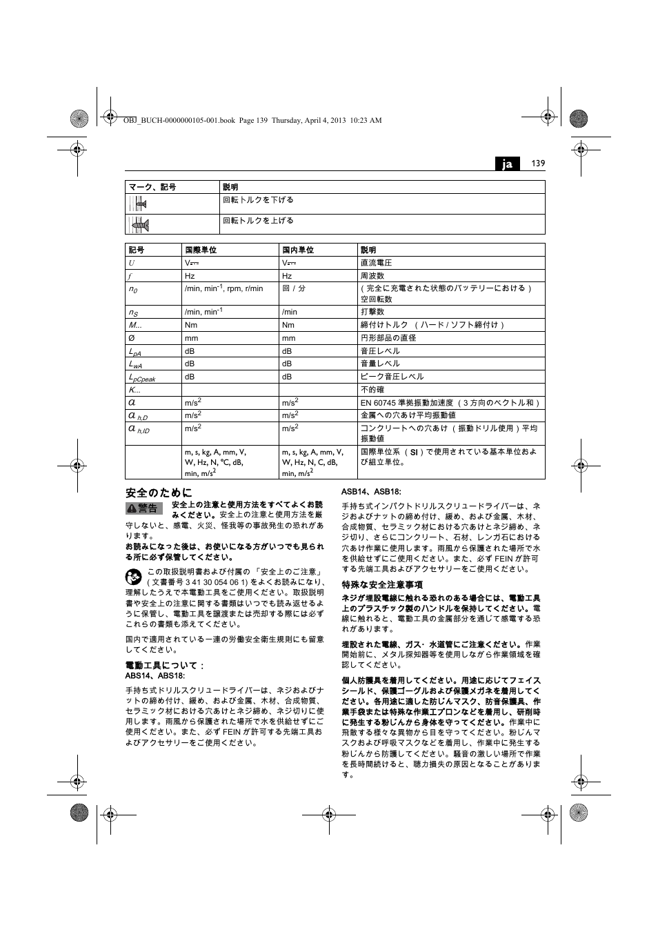 安全のために | Fein ABS_18C User Manual | Page 139 / 149