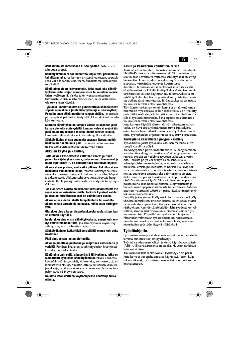 Työstöohjeita | Fein ABS_18C User Manual | Page 57 / 149