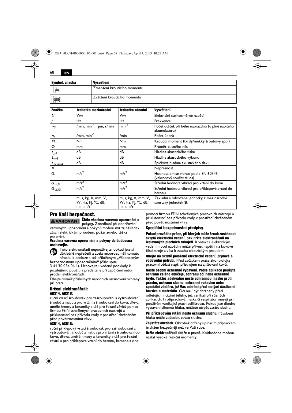 Cs pro vaši bezpečnost | Fein ABS_18C User Manual | Page 68 / 149