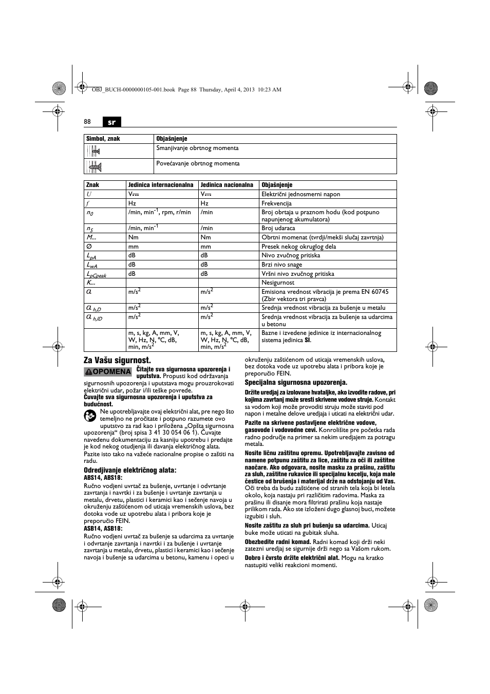 Sr za vašu sigurnost | Fein ABS_18C User Manual | Page 88 / 149