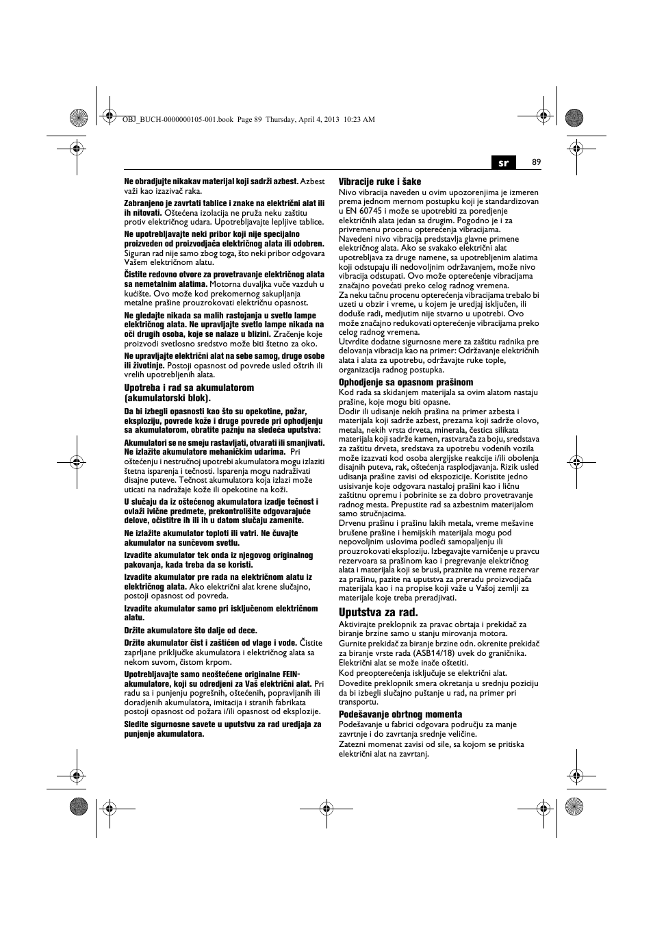 Uputstva za rad | Fein ABS_18C User Manual | Page 89 / 149