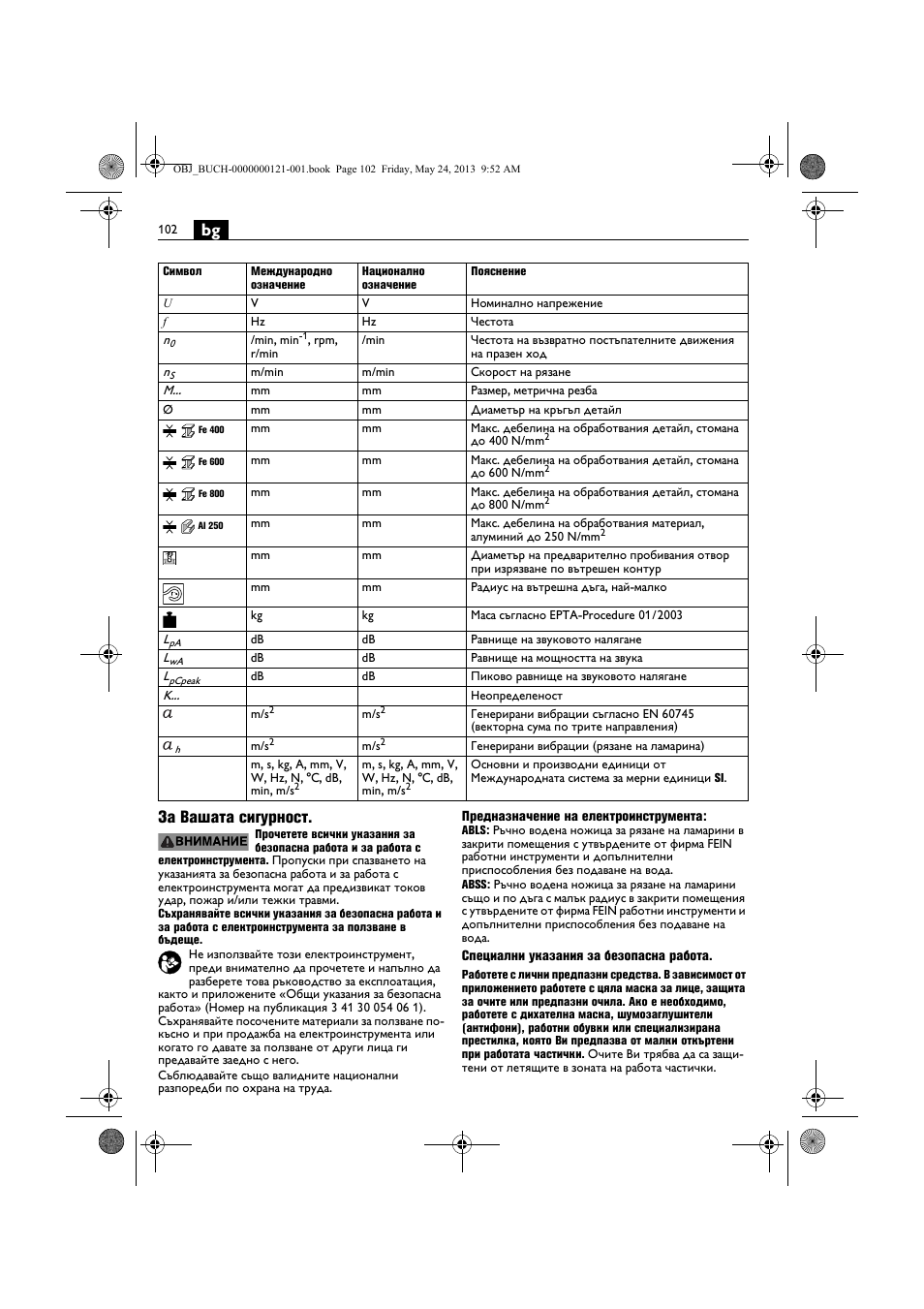 Bg за вашата сигурност | Fein ABSS 1.6E User Manual | Page 102 / 141