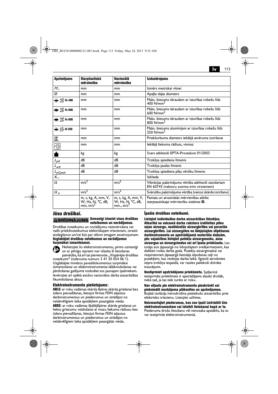 Lv jūsu drošībai | Fein ABSS 1.6E User Manual | Page 113 / 141