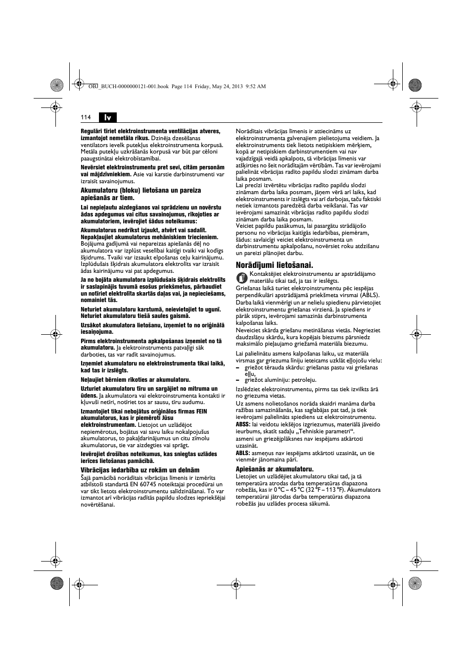 Norādījumi lietošanai | Fein ABSS 1.6E User Manual | Page 114 / 141