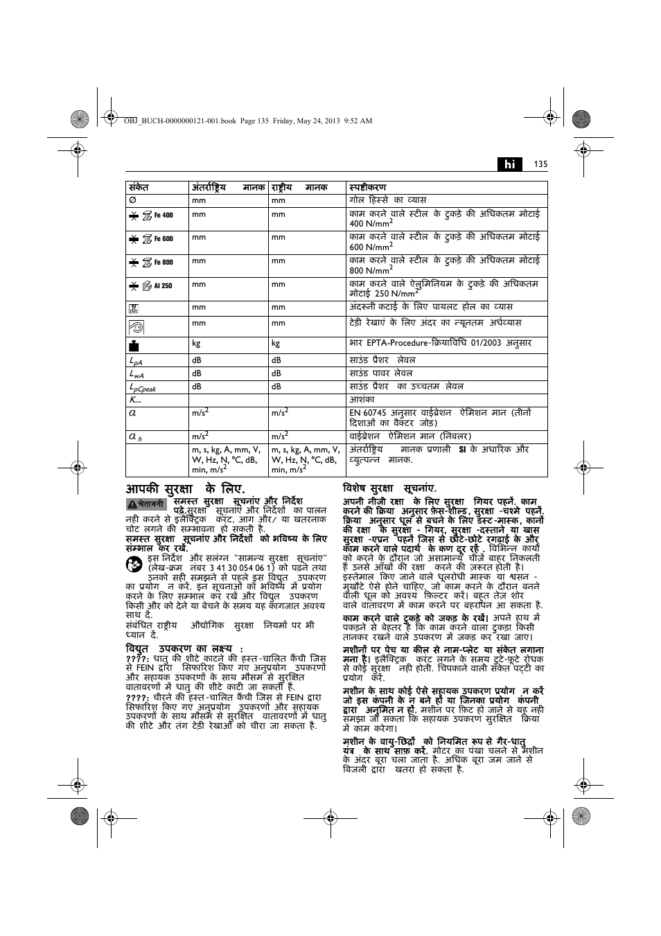 Hi आपकी सुरक्षा के िलए | Fein ABSS 1.6E User Manual | Page 135 / 141