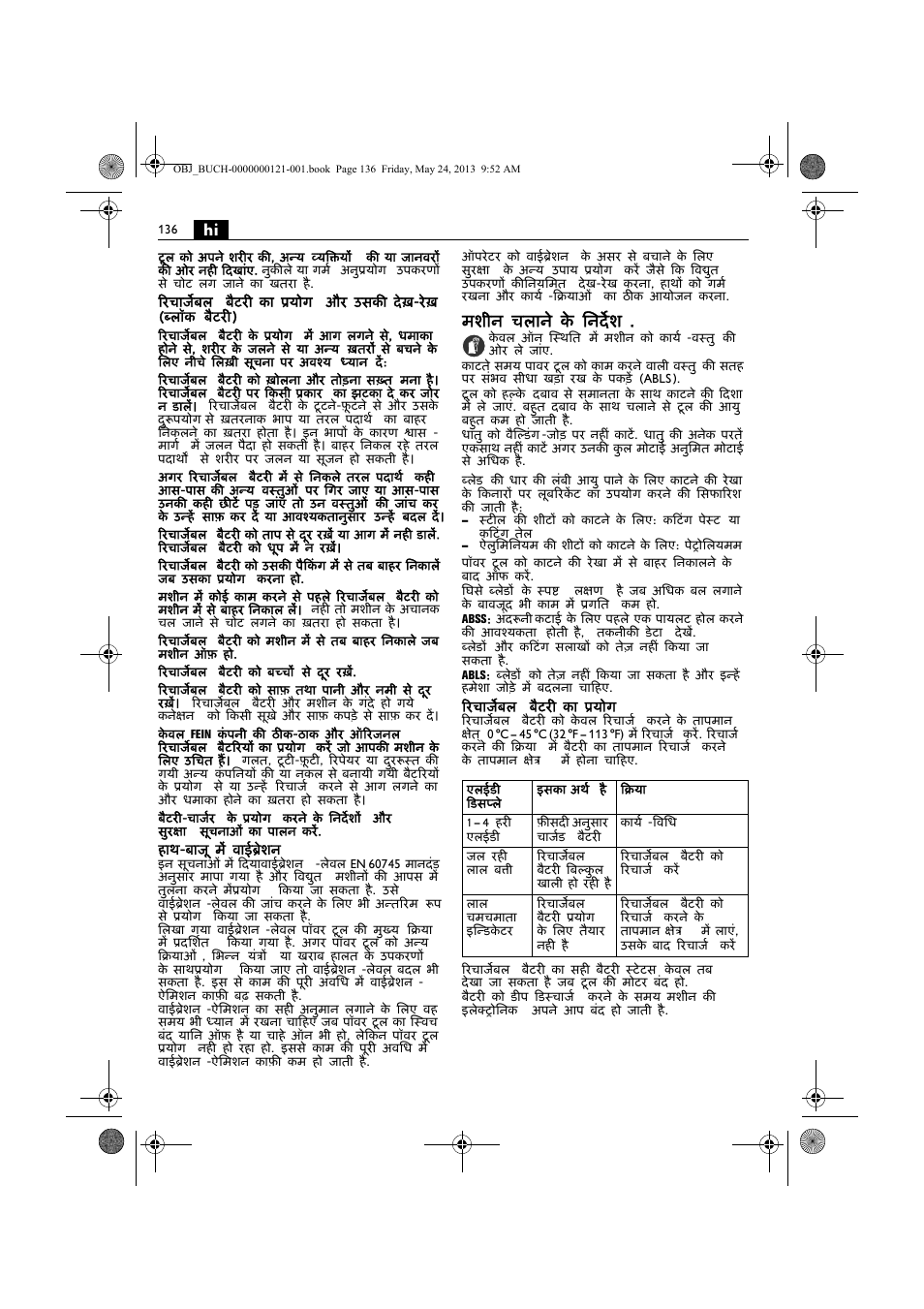 मशीन चलाने के िनदेर्श | Fein ABSS 1.6E User Manual | Page 136 / 141