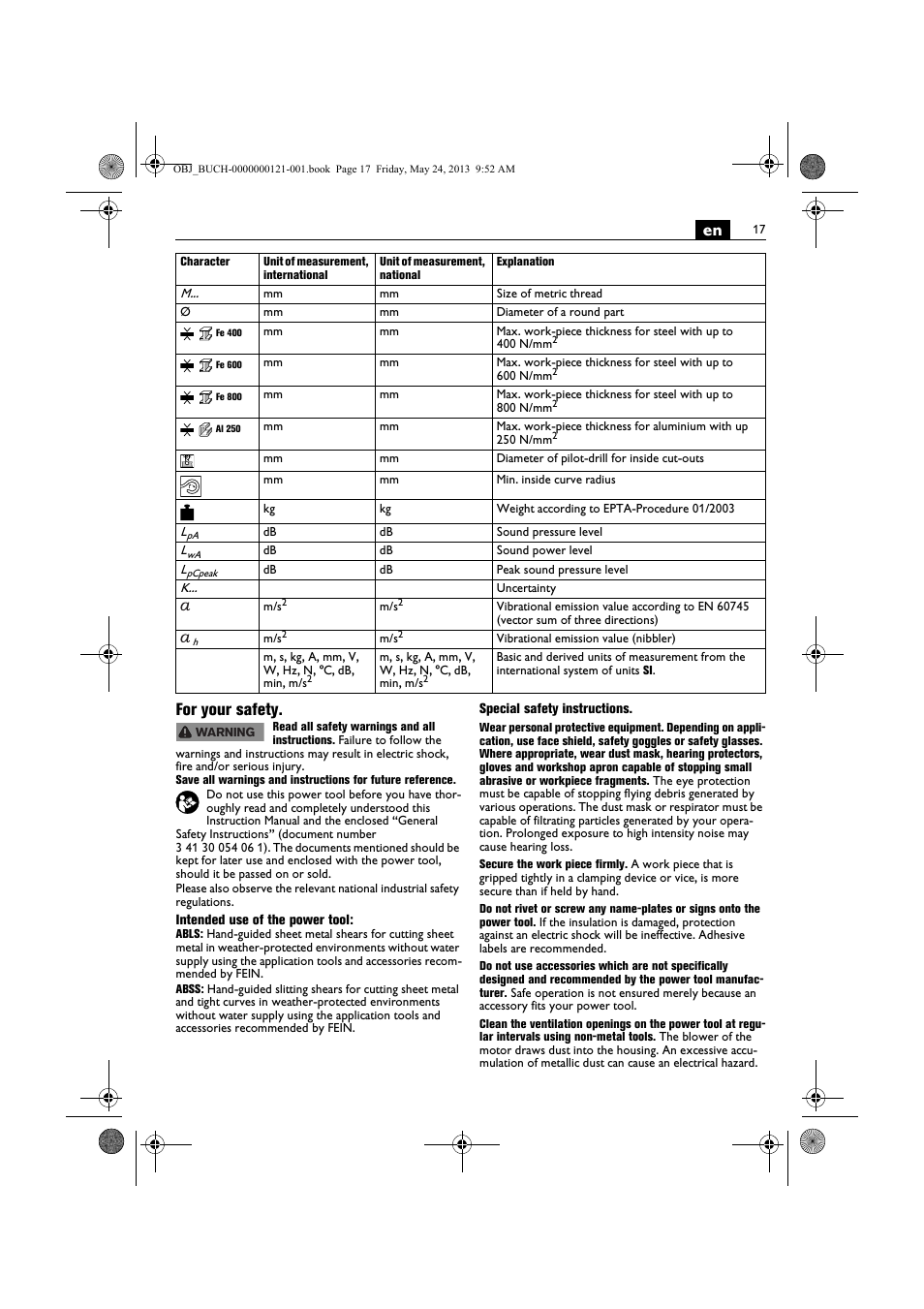 En for your safety | Fein ABSS 1.6E User Manual | Page 17 / 141