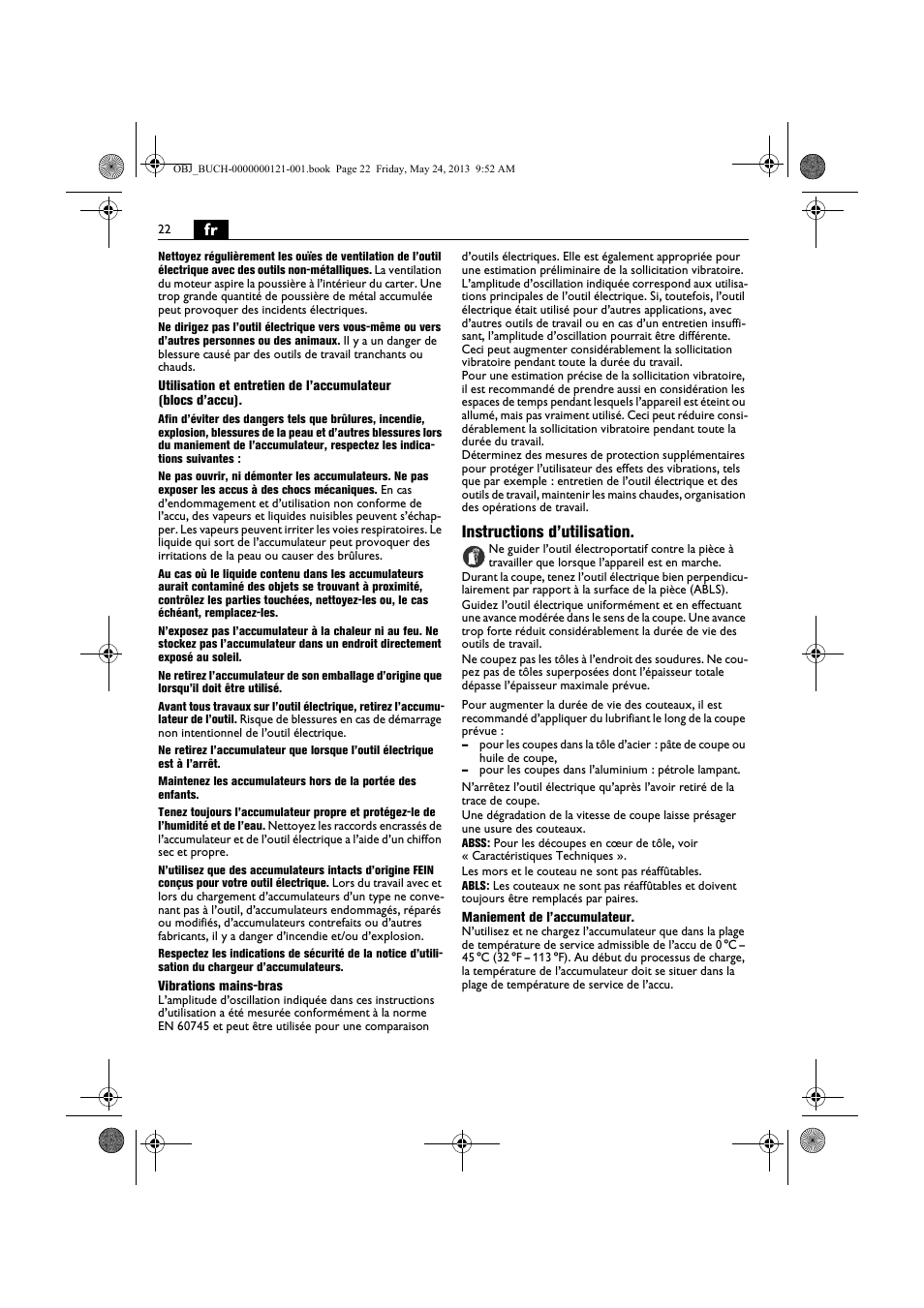 Instructions d’utilisation | Fein ABSS 1.6E User Manual | Page 22 / 141