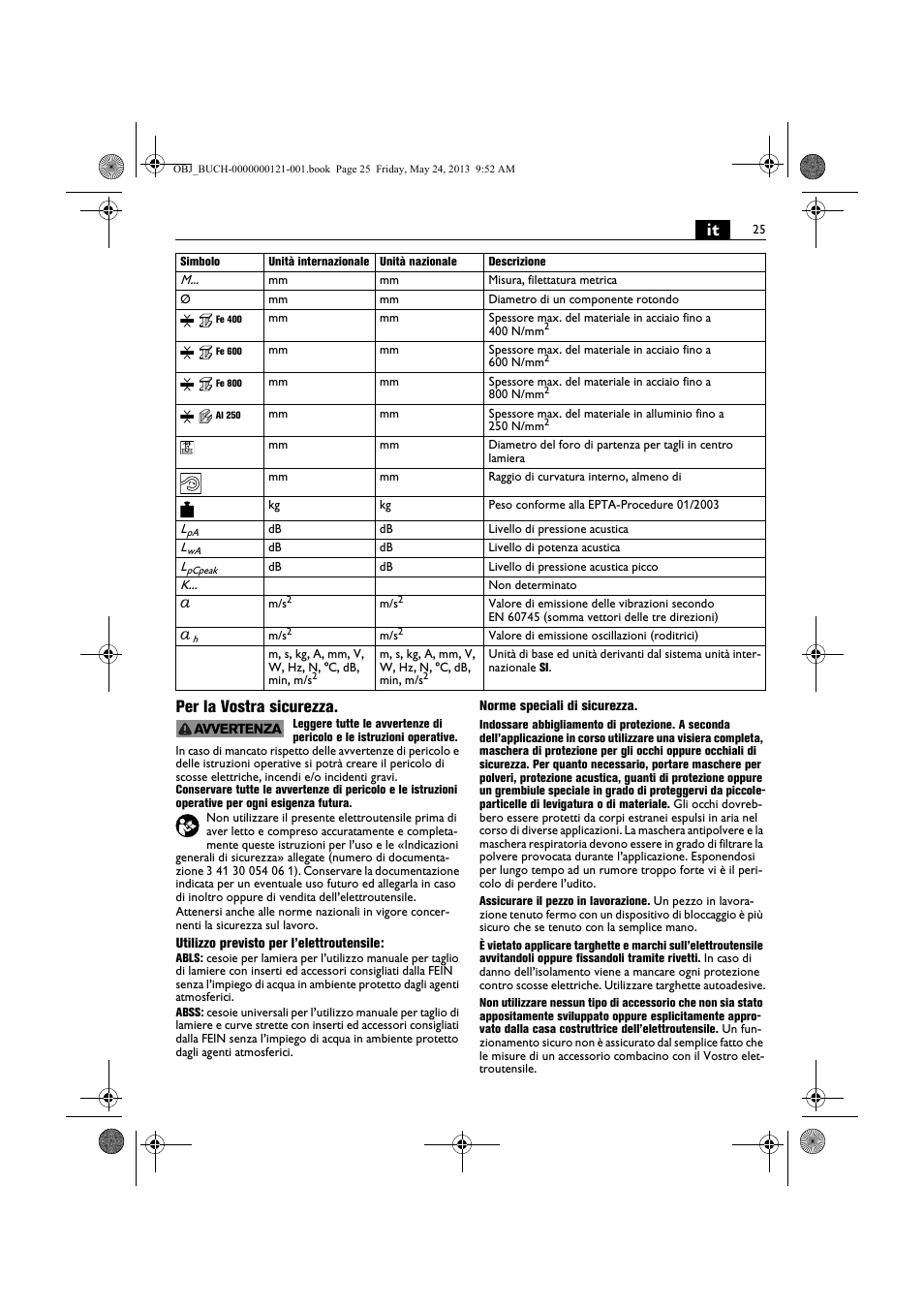 It per la vostra sicurezza | Fein ABSS 1.6E User Manual | Page 25 / 141