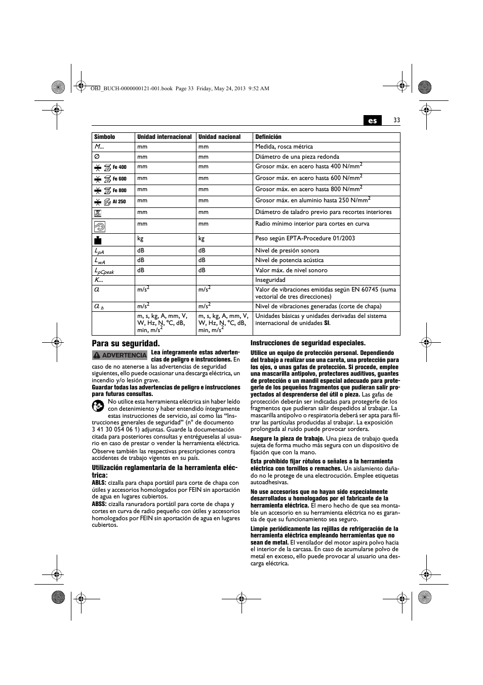 Es para su seguridad | Fein ABSS 1.6E User Manual | Page 33 / 141