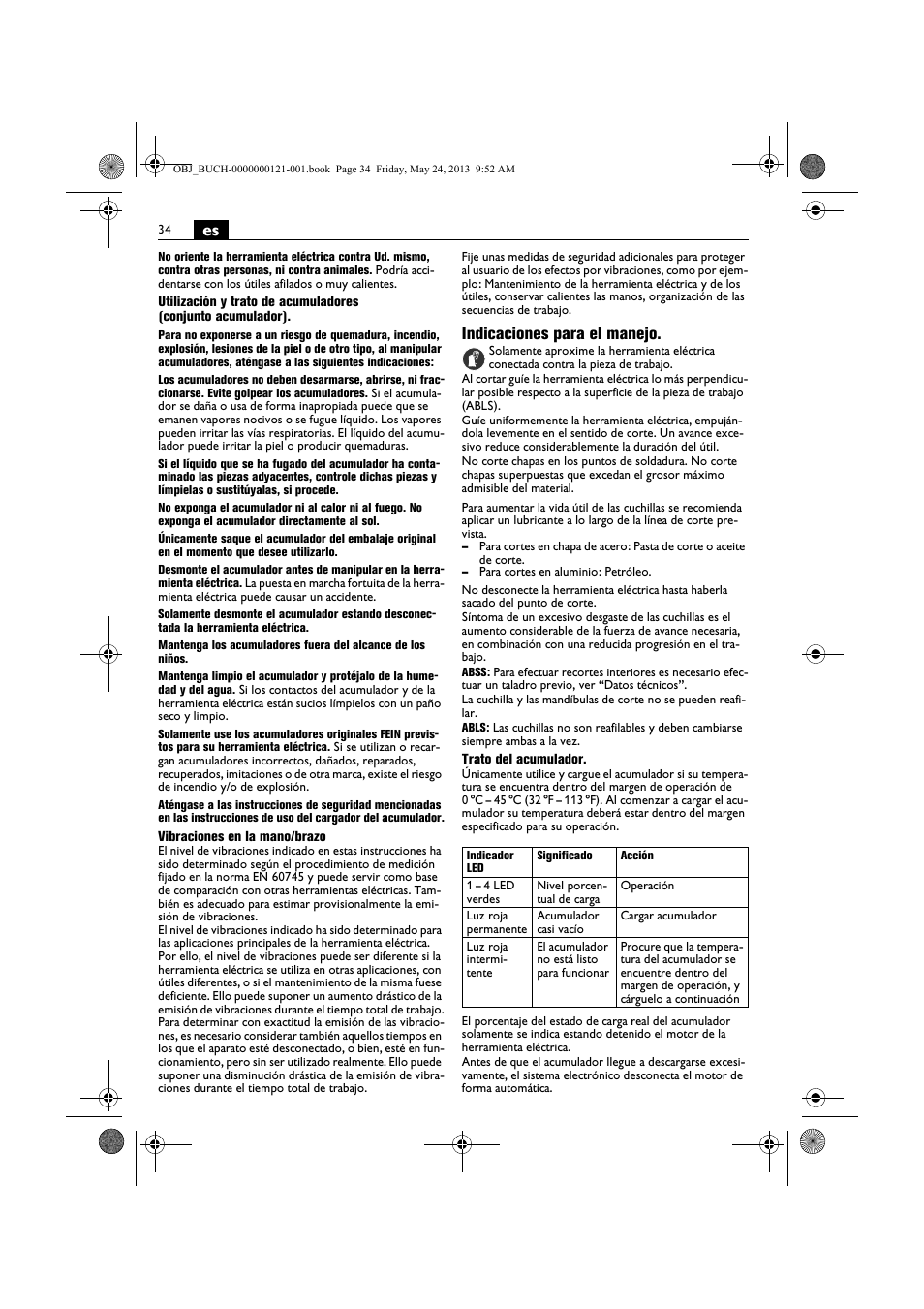 Indicaciones para el manejo | Fein ABSS 1.6E User Manual | Page 34 / 141
