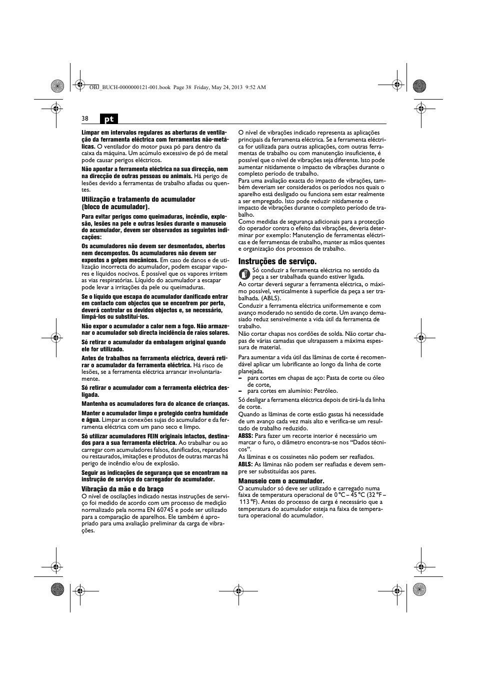 Instruções de serviço | Fein ABSS 1.6E User Manual | Page 38 / 141