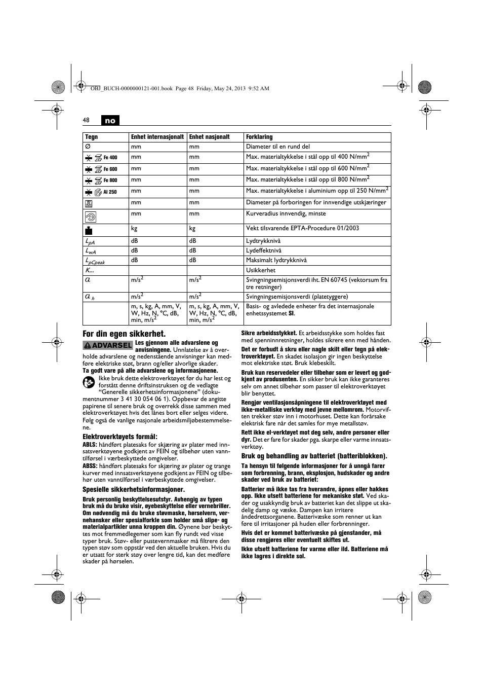 No for din egen sikkerhet | Fein ABSS 1.6E User Manual | Page 48 / 141