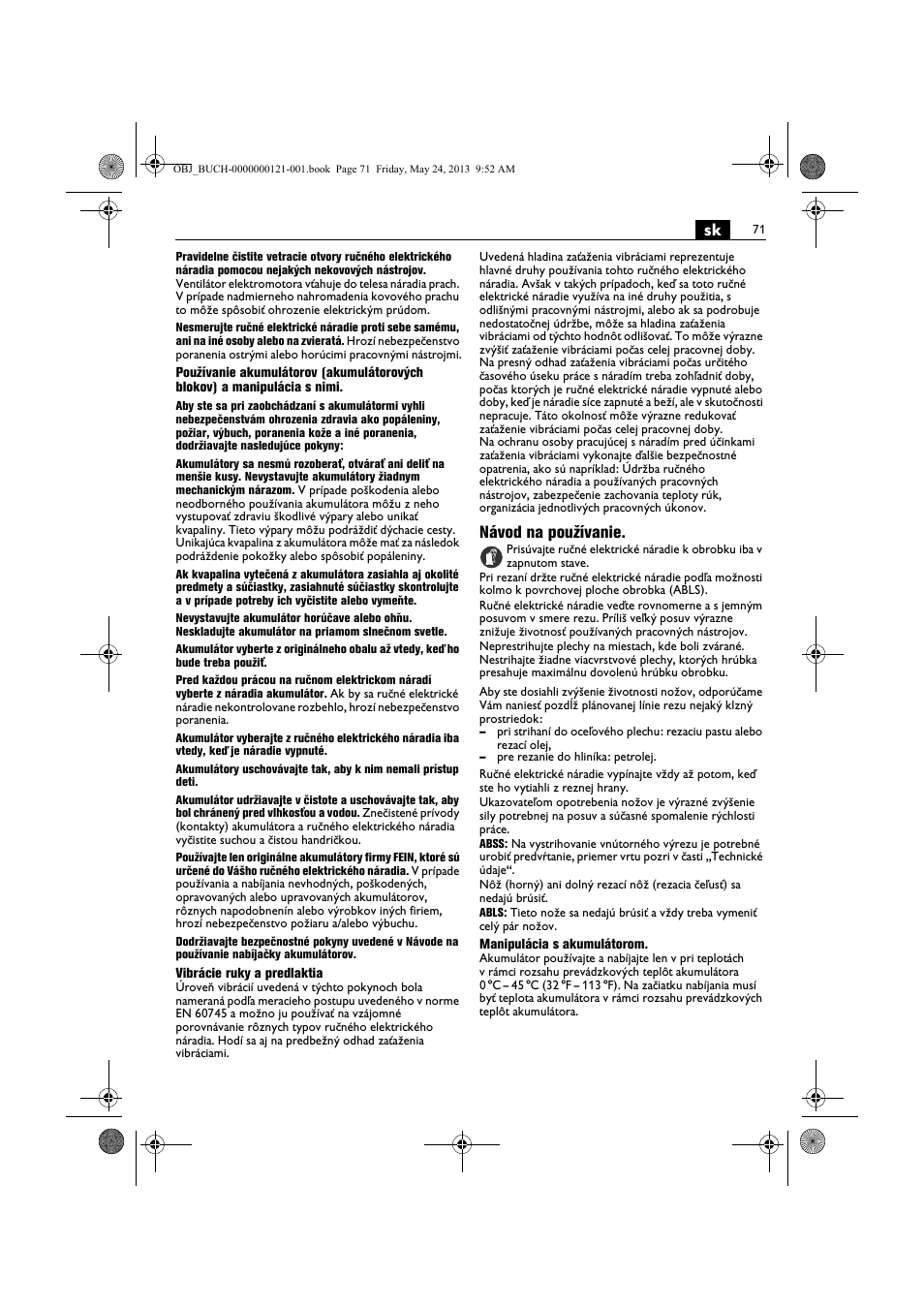 Návod na používanie | Fein ABSS 1.6E User Manual | Page 71 / 141