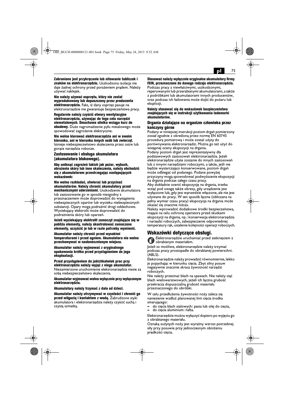 Wskazówki dotyczące obsługi | Fein ABSS 1.6E User Manual | Page 75 / 141