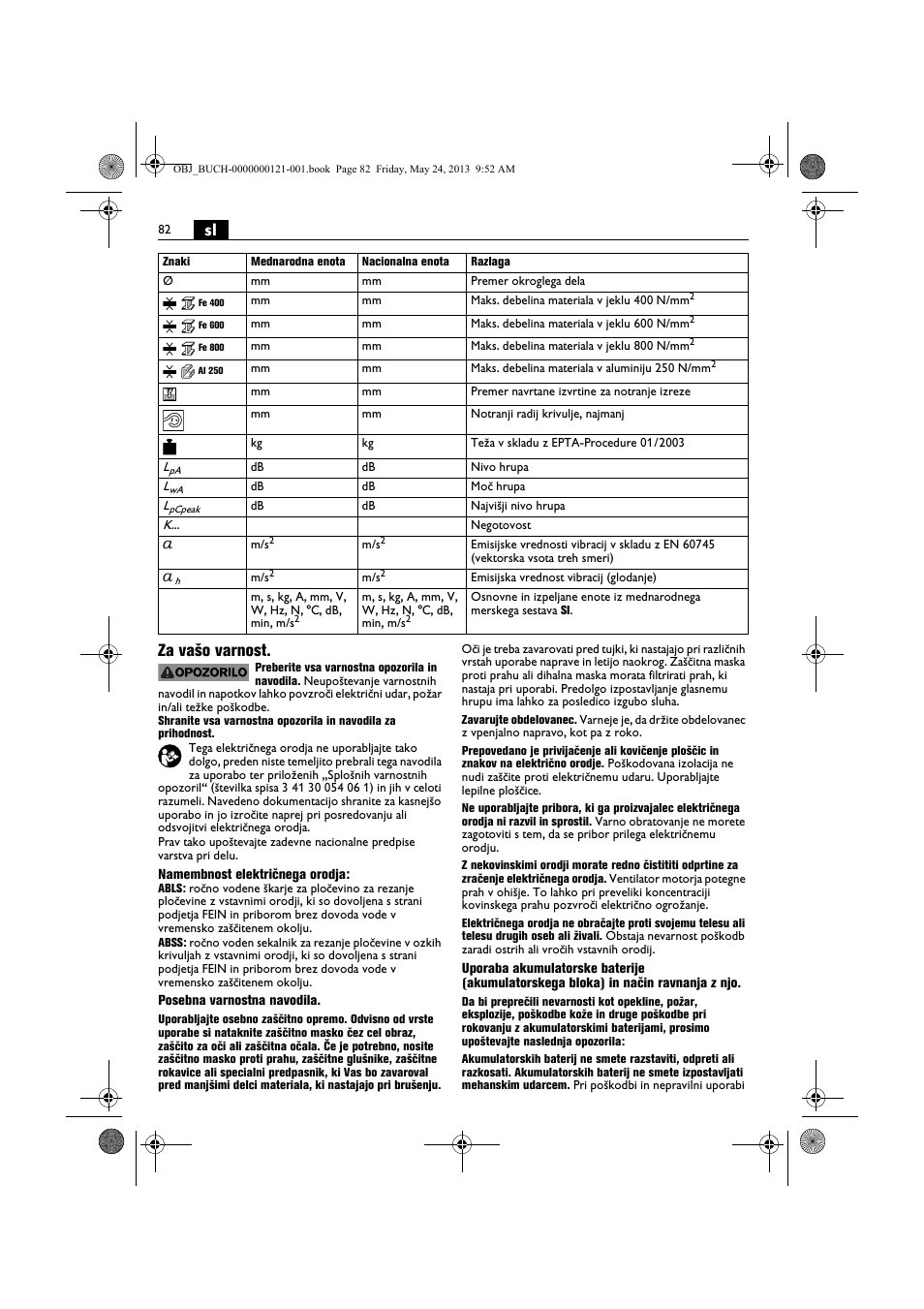 Sl za vašo varnost | Fein ABSS 1.6E User Manual | Page 82 / 141