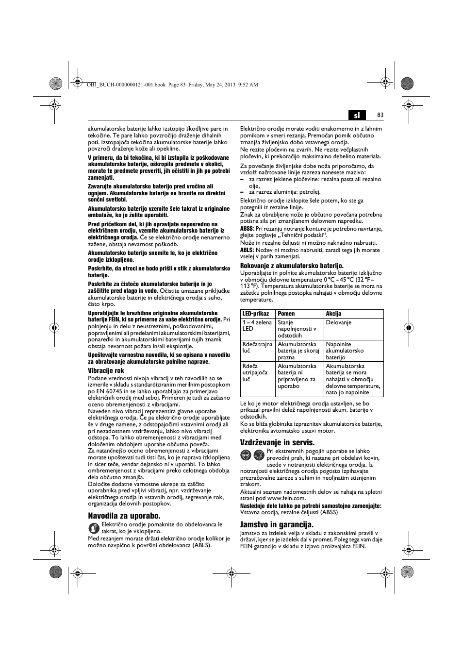 Navodila za uporabo, Vzdrževanje in servis, Jamstvo in garancija | Fein ABSS 1.6E User Manual | Page 83 / 141