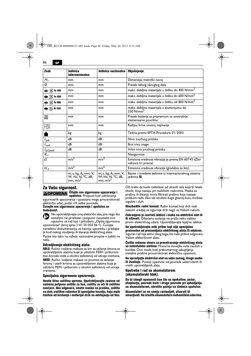Sr za vašu sigurnost | Fein ABSS 1.6E User Manual | Page 86 / 141