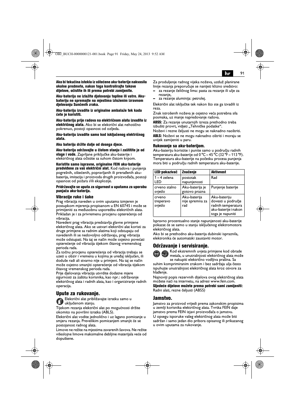 Upute za rukovanje, Održavanje i servisiranje, Jamstvo | Fein ABSS 1.6E User Manual | Page 91 / 141