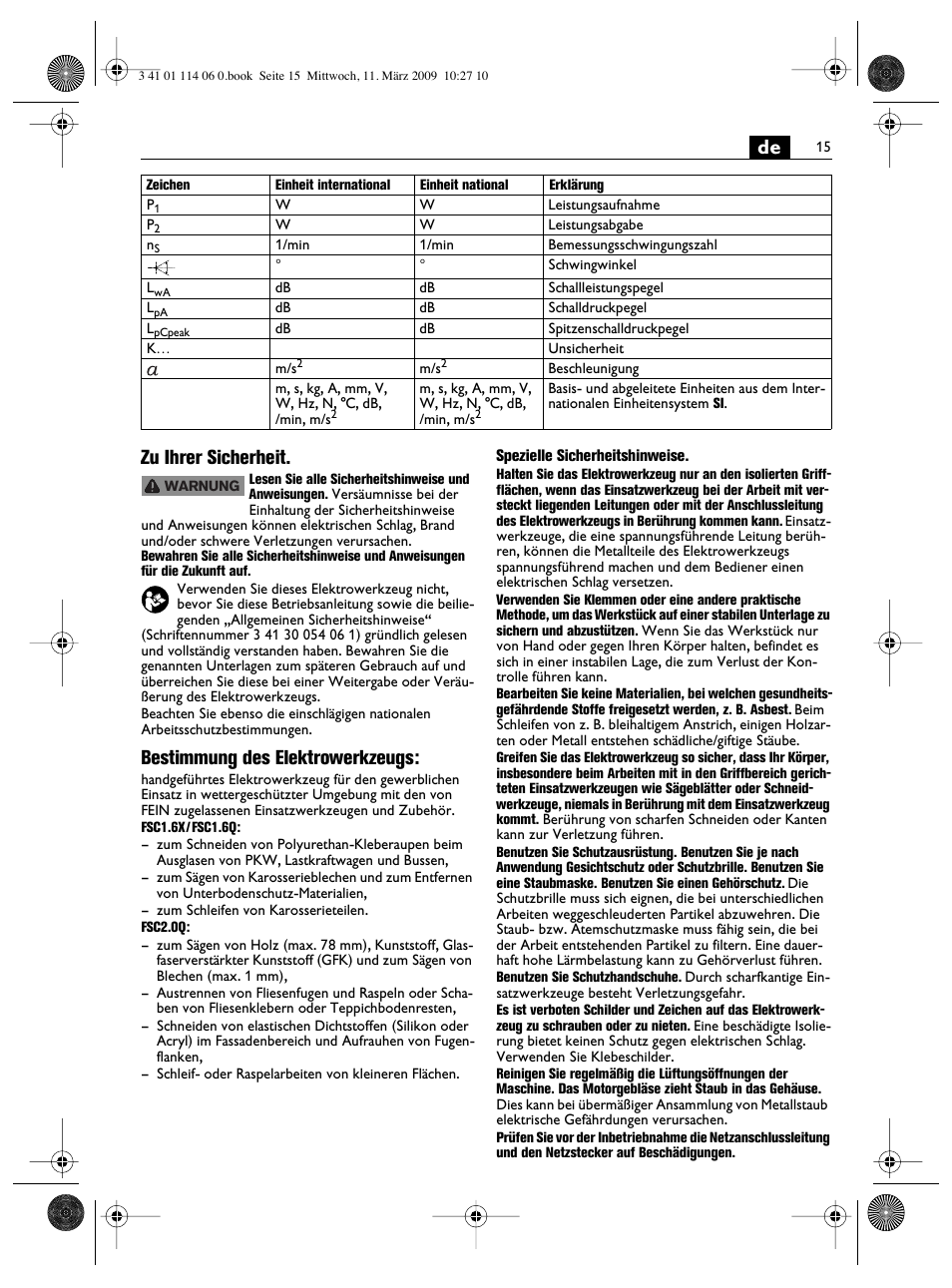 De zu ihrer sicherheit, Bestimmung des elektrowerkzeugs | Fein Cargo User Manual | Page 15 / 77