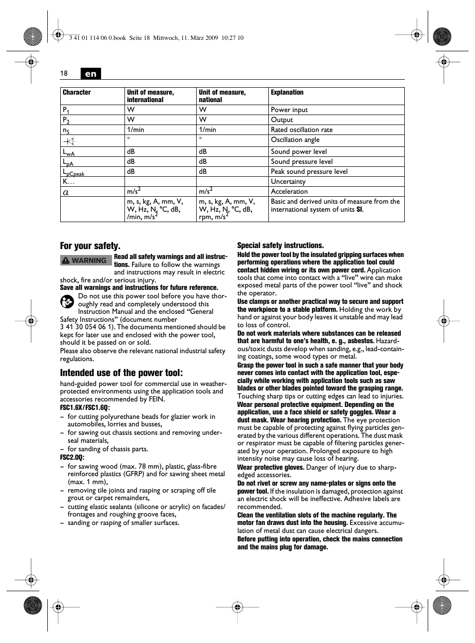 En for your safety, Intended use of the power tool | Fein Cargo User Manual | Page 18 / 77