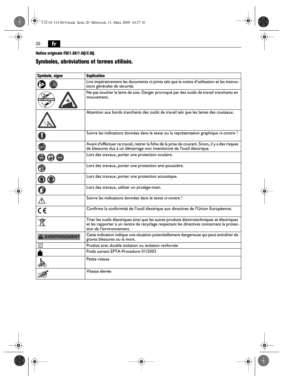 Symboles, abréviations et termes utilisés | Fein Cargo User Manual | Page 20 / 77