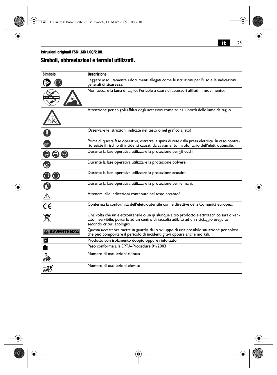 Simboli, abbreviazioni e termini utilizzati | Fein Cargo User Manual | Page 23 / 77