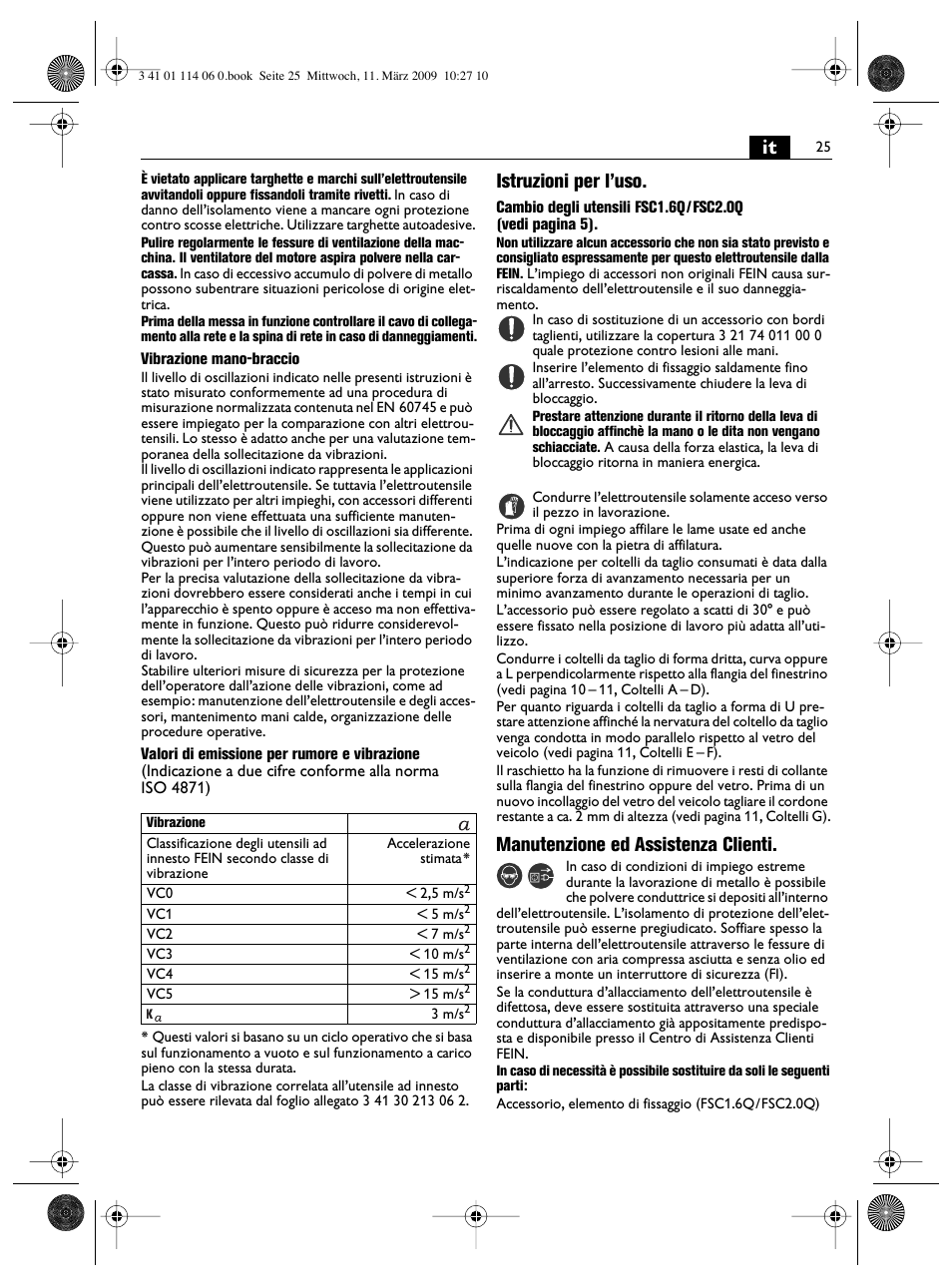 Istruzioni per l’uso, Manutenzione ed assistenza clienti | Fein Cargo User Manual | Page 25 / 77