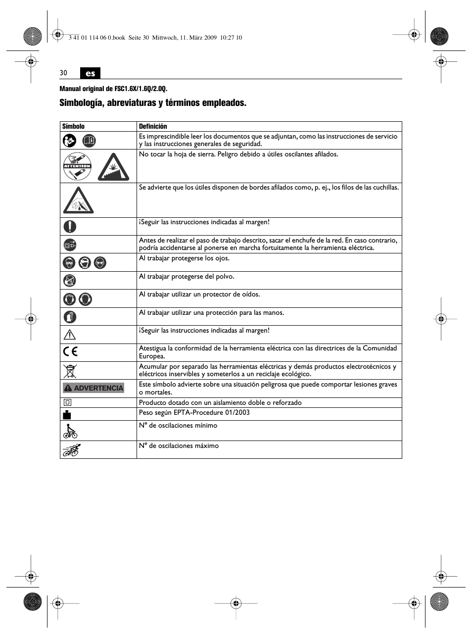 Simbología, abreviaturas y términos empleados | Fein Cargo User Manual | Page 30 / 77