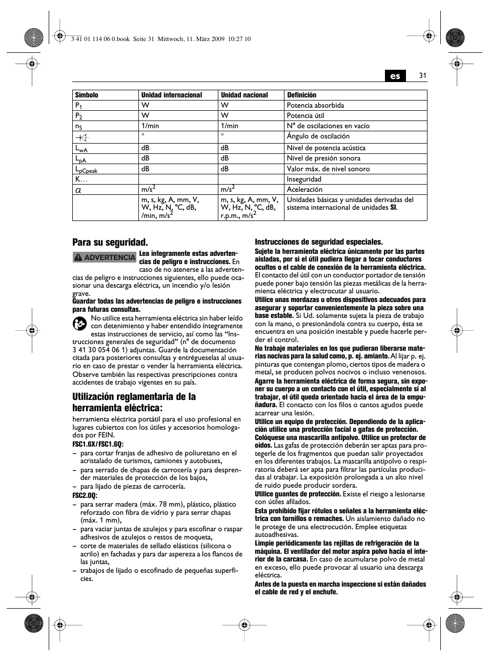 Es para su seguridad | Fein Cargo User Manual | Page 31 / 77