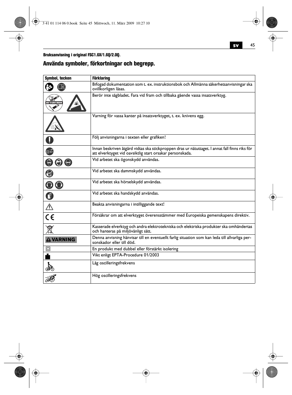 Använda symboler, förkortningar och begrepp | Fein Cargo User Manual | Page 45 / 77