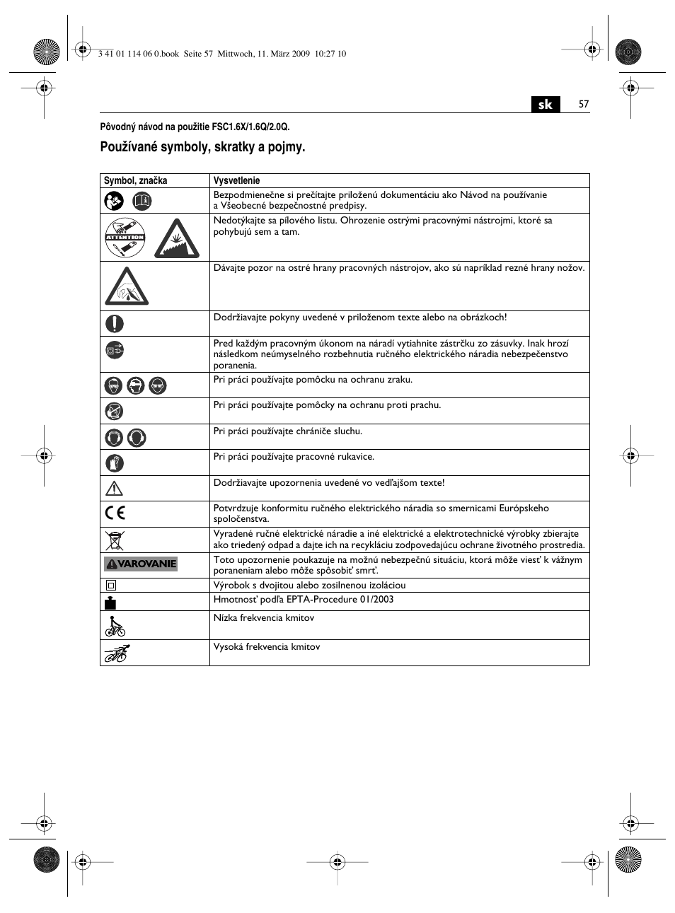Pouïívané symboly, skratky a pojmy | Fein Cargo User Manual | Page 57 / 77