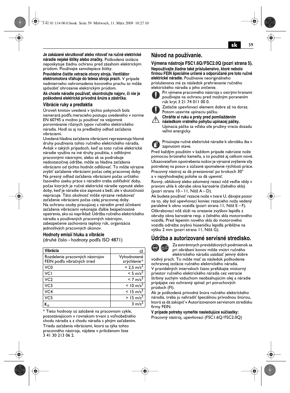 Návod na pouïívanie, Údrïba a autorizované servisné stredisko | Fein Cargo User Manual | Page 59 / 77