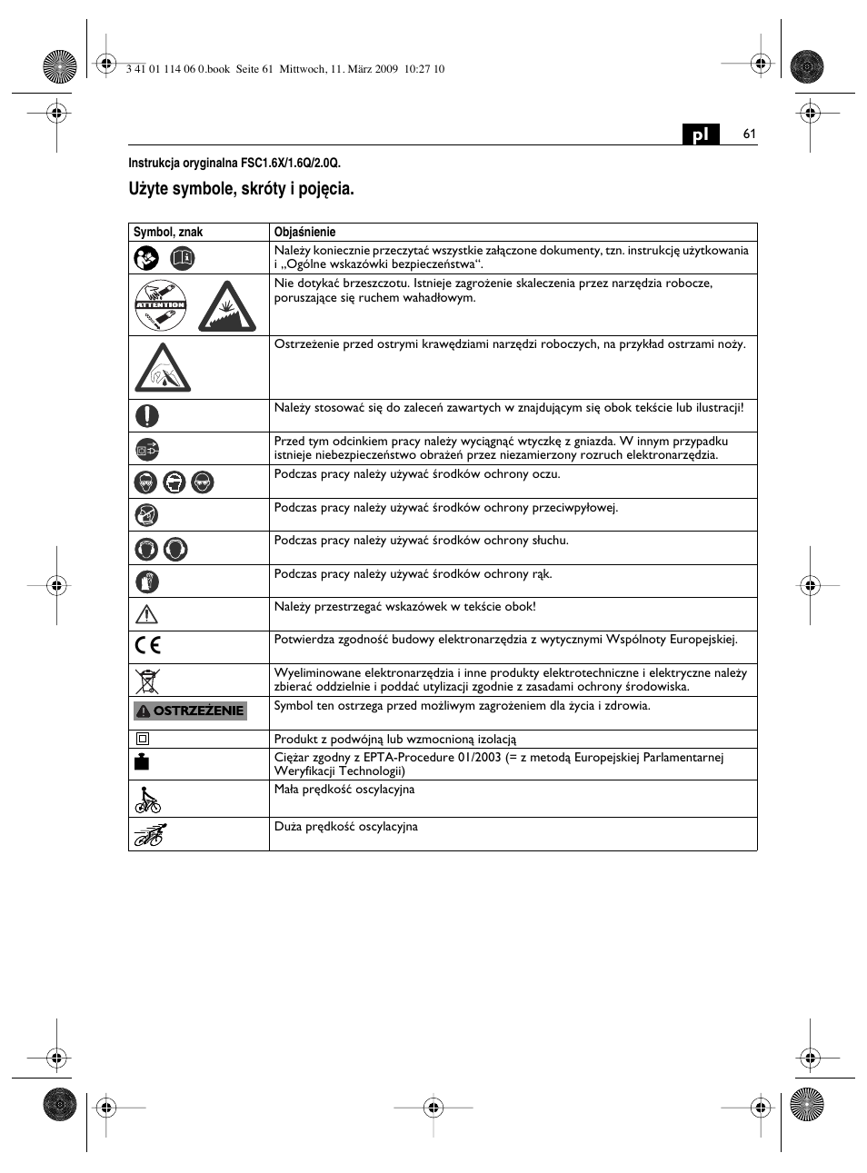 U˝yte symbole, skróty i poj´cia | Fein Cargo User Manual | Page 61 / 77