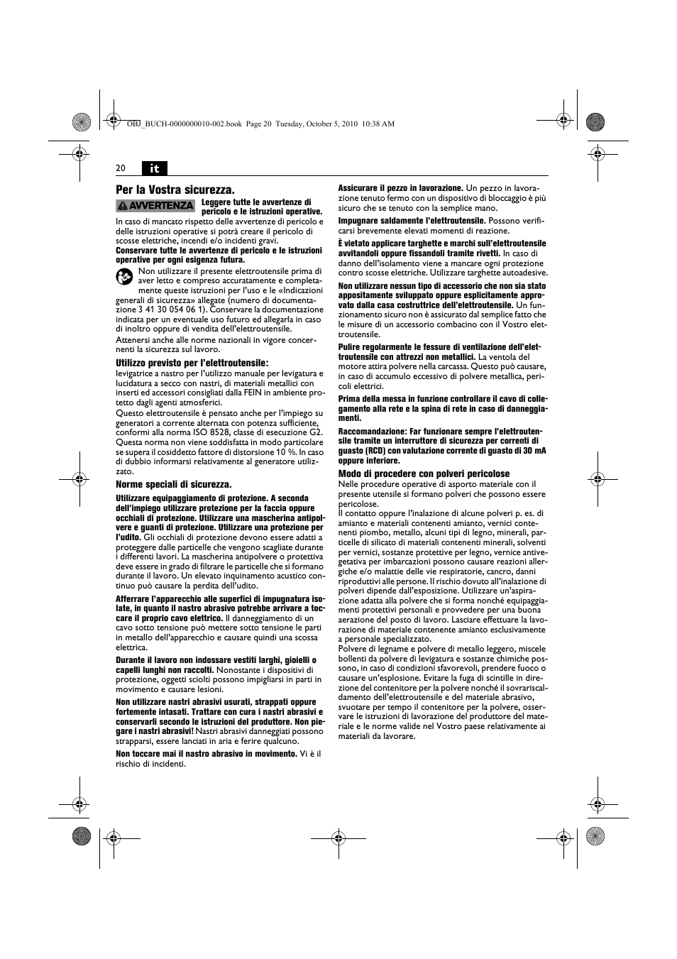 It per la vostra sicurezza | Fein BF 10-280E User Manual | Page 20 / 109
