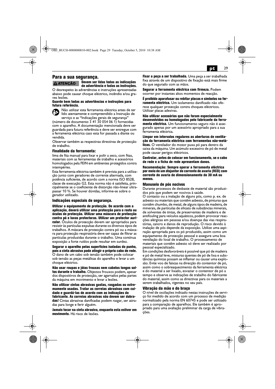 Pt para a sua segurança | Fein BF 10-280E User Manual | Page 29 / 109