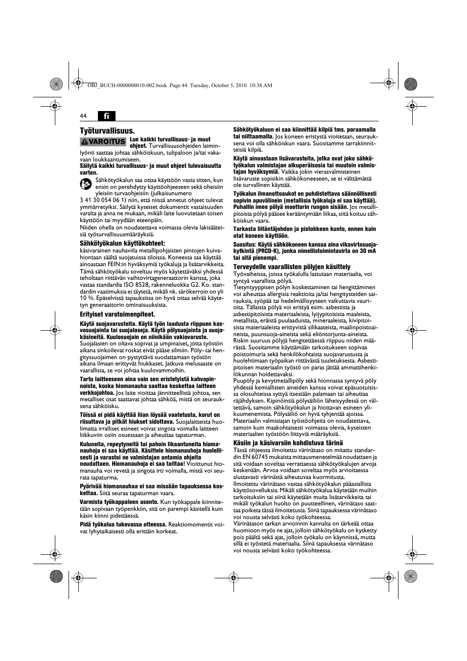 Fi työturvallisuus | Fein BF 10-280E User Manual | Page 44 / 109