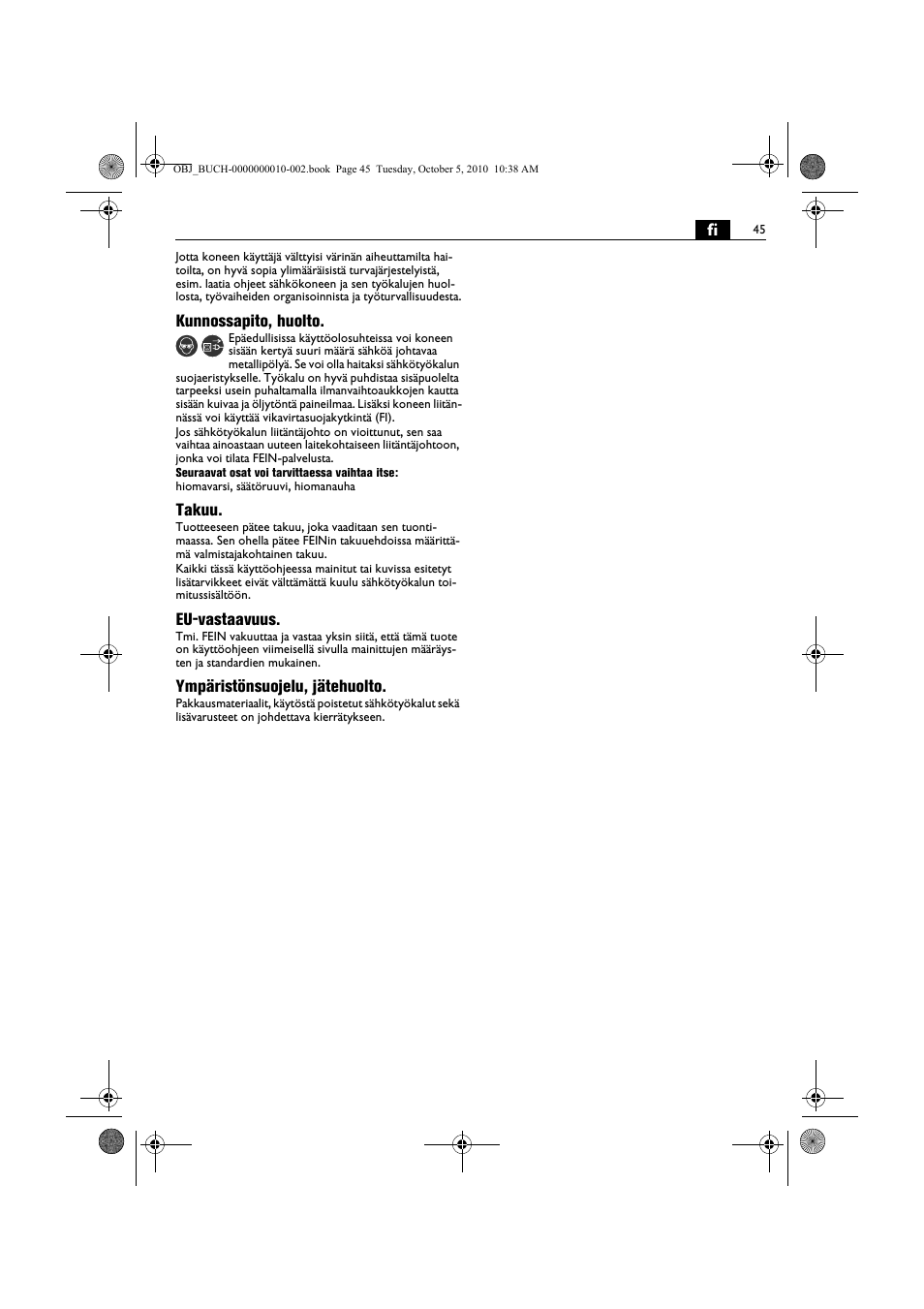 Fein BF 10-280E User Manual | Page 45 / 109