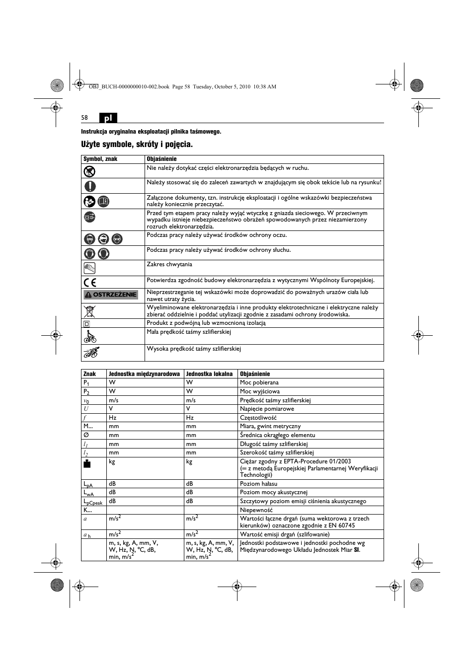 Użyte symbole, skróty i pojęcia | Fein BF 10-280E User Manual | Page 58 / 109