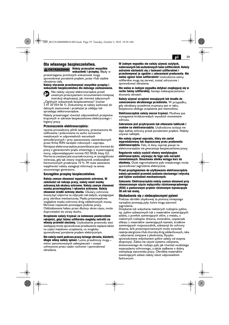 Pl dla własnego bezpieczeństwa | Fein BF 10-280E User Manual | Page 59 / 109