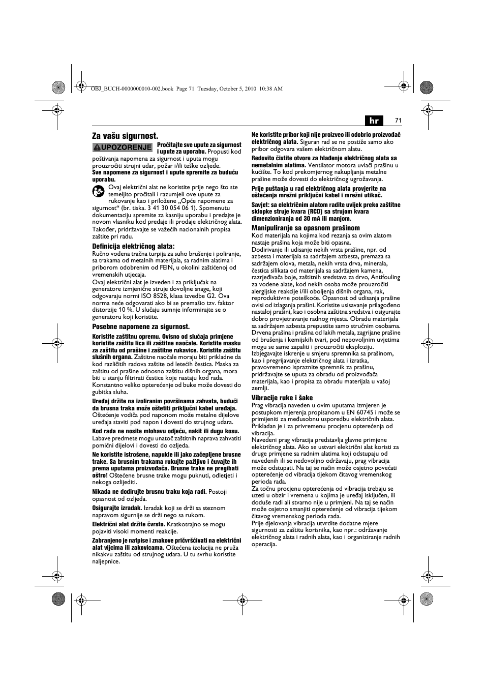 Hr za vašu sigurnost | Fein BF 10-280E User Manual | Page 71 / 109